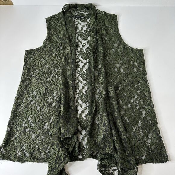 Vtg Double Take Sheer Mesh Cardigan Vest One Size Green Lace Fairy Goblincore - Picture 6 of 11